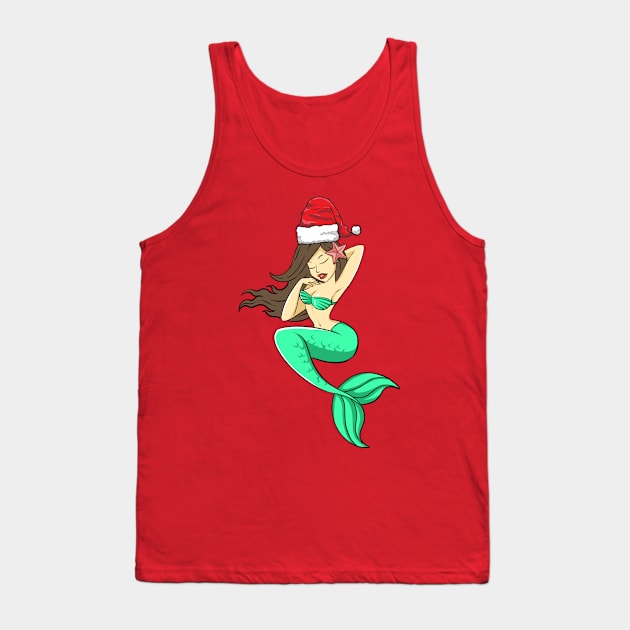 Santa Hat-Wearing Mermaid Funny Christmas Holiday Tank Top by Contentarama